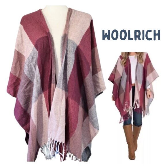 WOOLRICH Mauve Pink Fringed Colorblock Cozy Blanket Wrap - One Size - Picture 1 of 6
